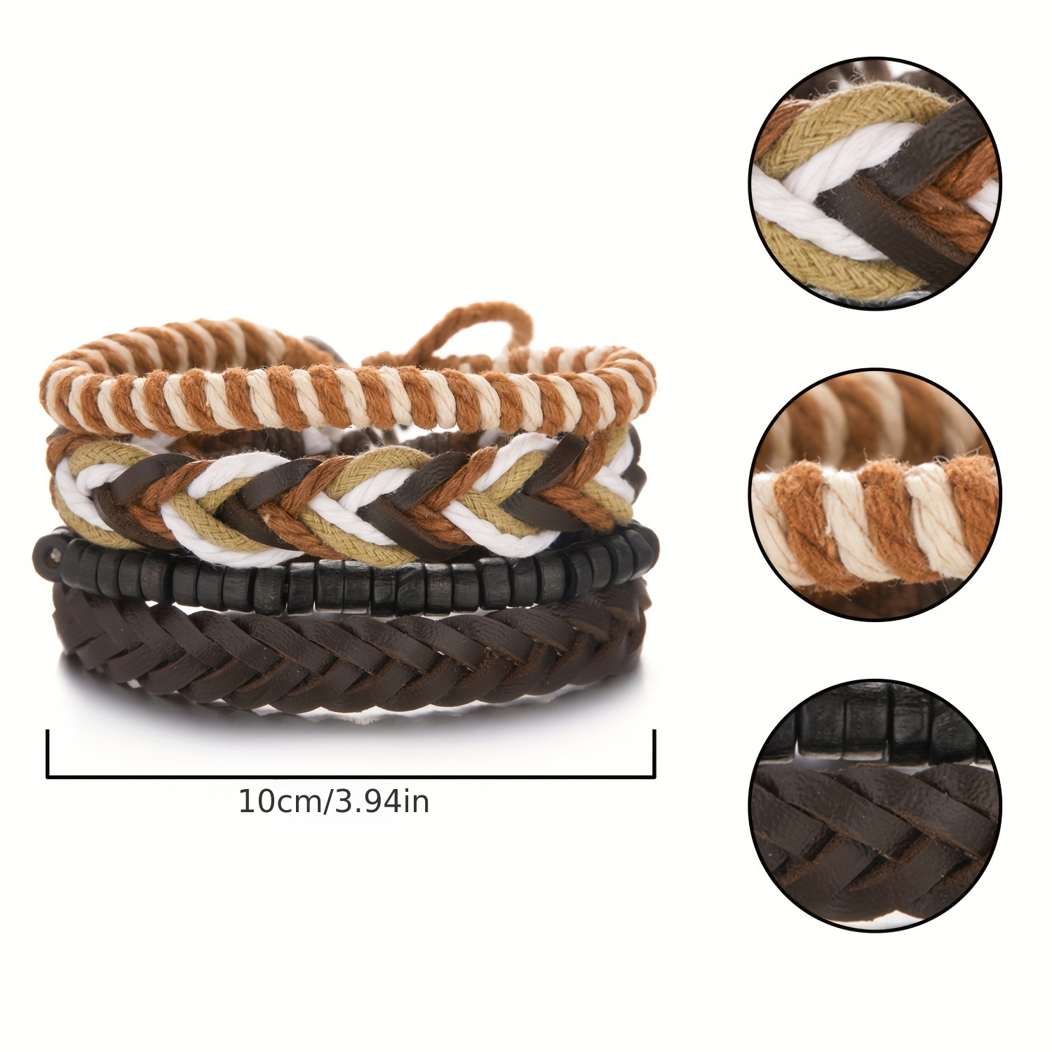 Men's Beaded Leather Combination Bracelet Set